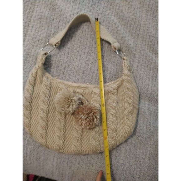 Chateau Knitted Pom Pom Shoulder Beige Bag Boho Hobo Winter - Picture 8 of 11